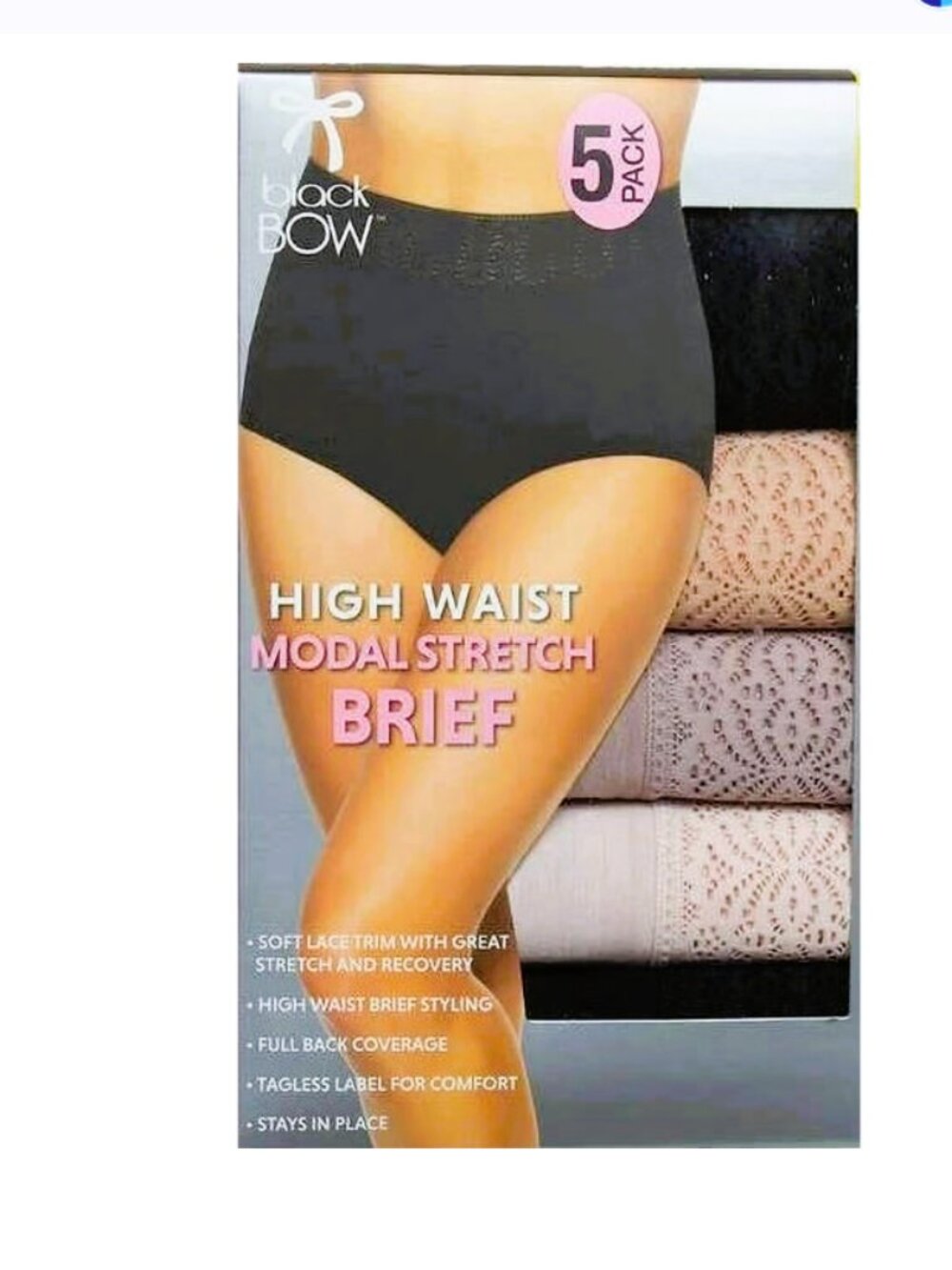 Black Bow sz S Lace Modal Spandex High Waisted Briefs Panties 5 pack NEW